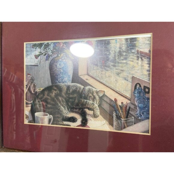 Framed Sleeping Cat with Mat Art Print - Picture 2 of 5